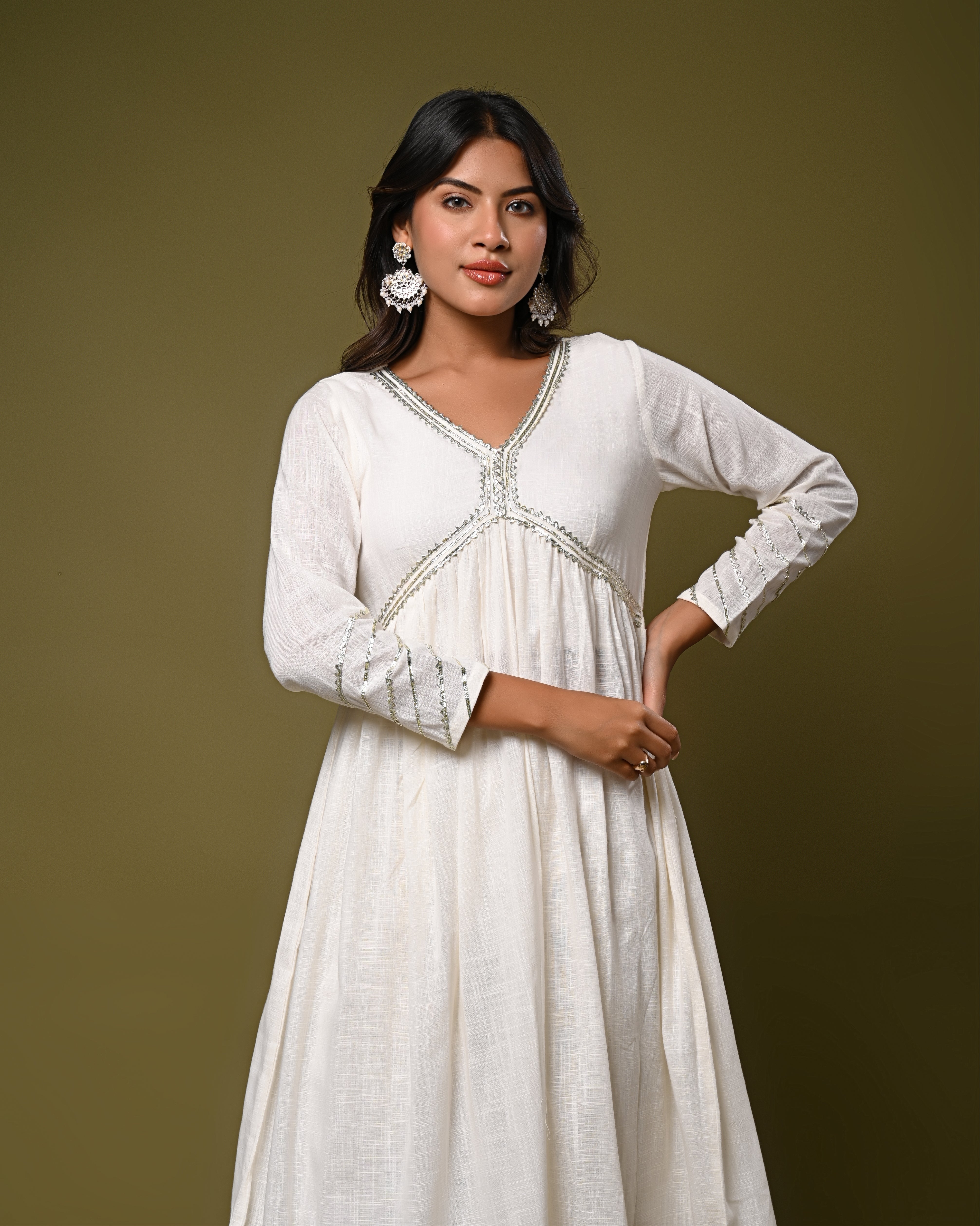 Elegant white anarkali kurta with palazzo set
